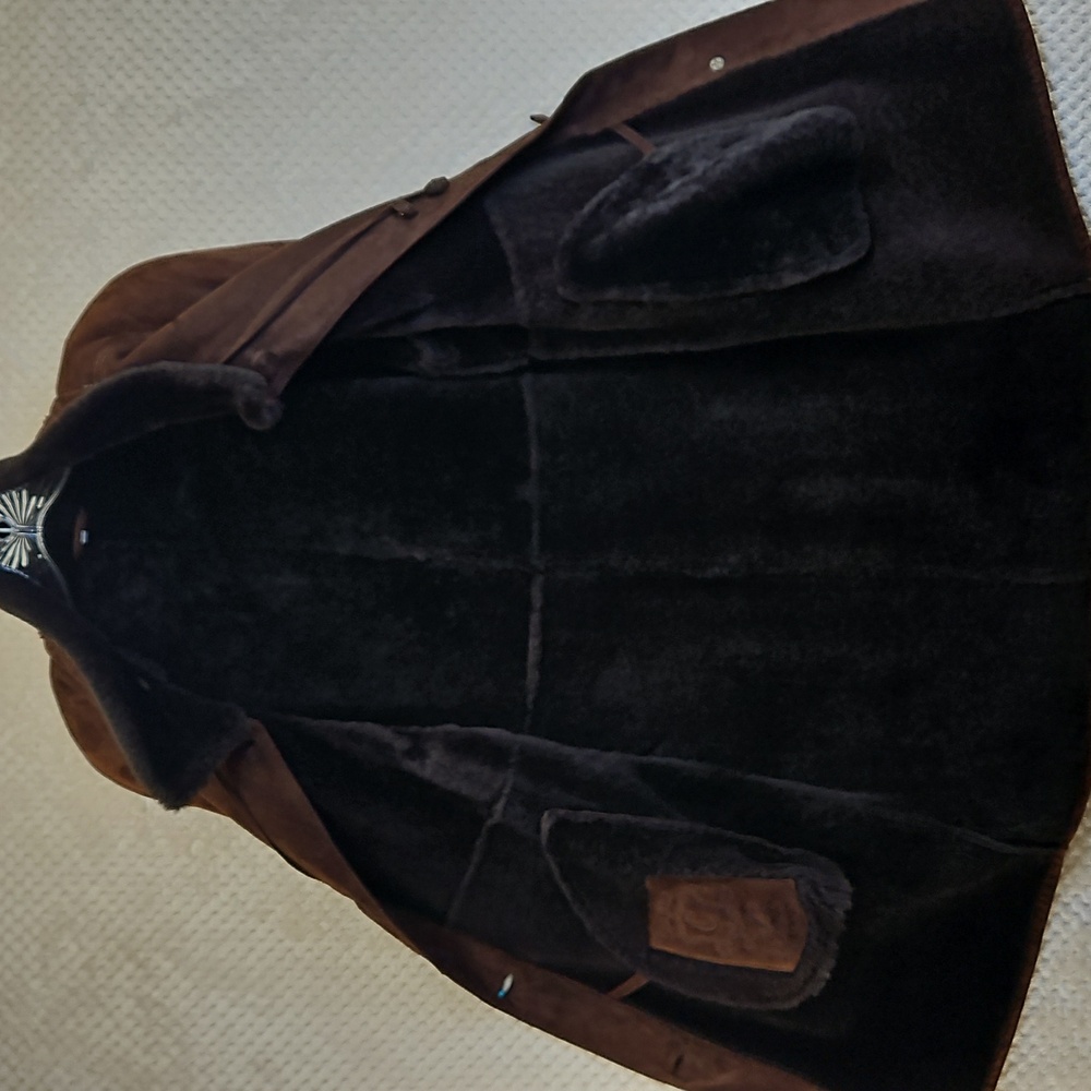 Chocolate Brown Suede Shearling Women's Coat Knee Length VTG Sz 6 Luxurious - Picture 8 of 11